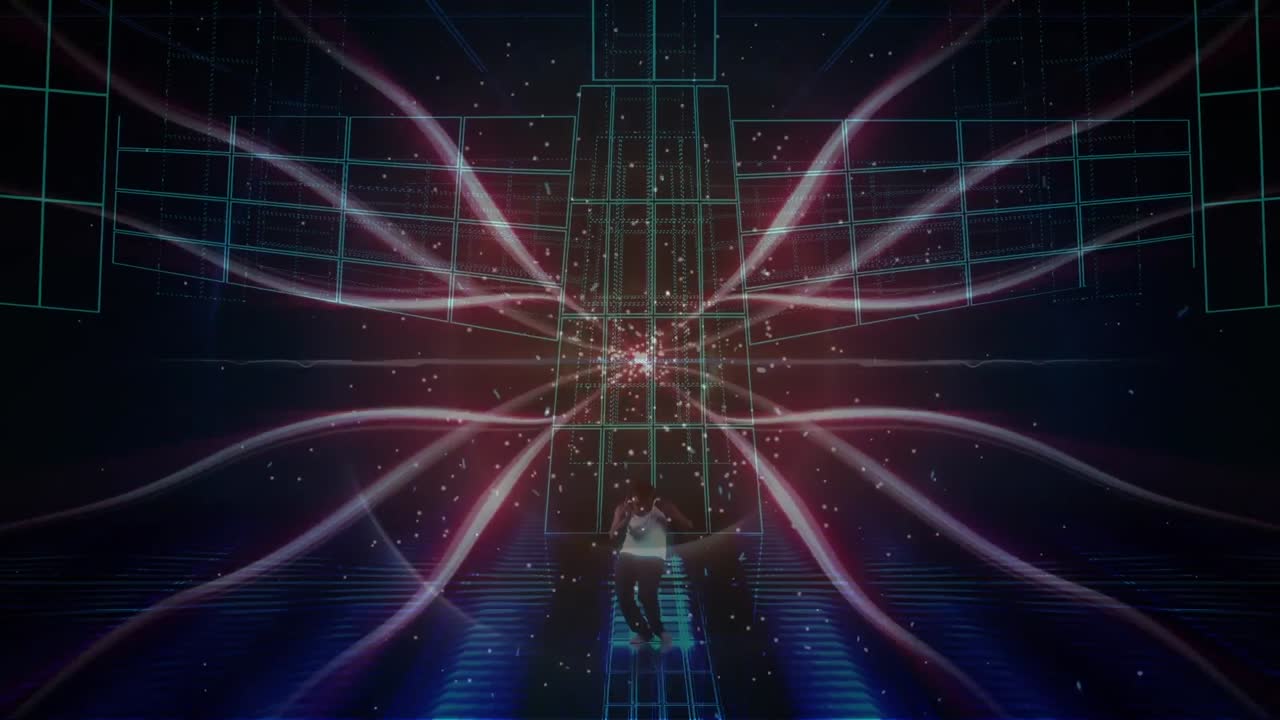 반 ⁇ 이는 반점과 빛의 흔적의 애니메이션과 사람 춤