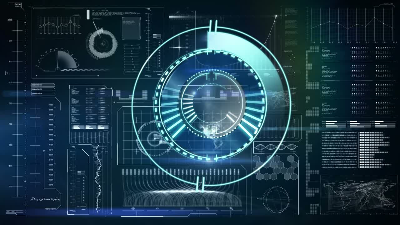 Animation of scope scanning and data processing over screen