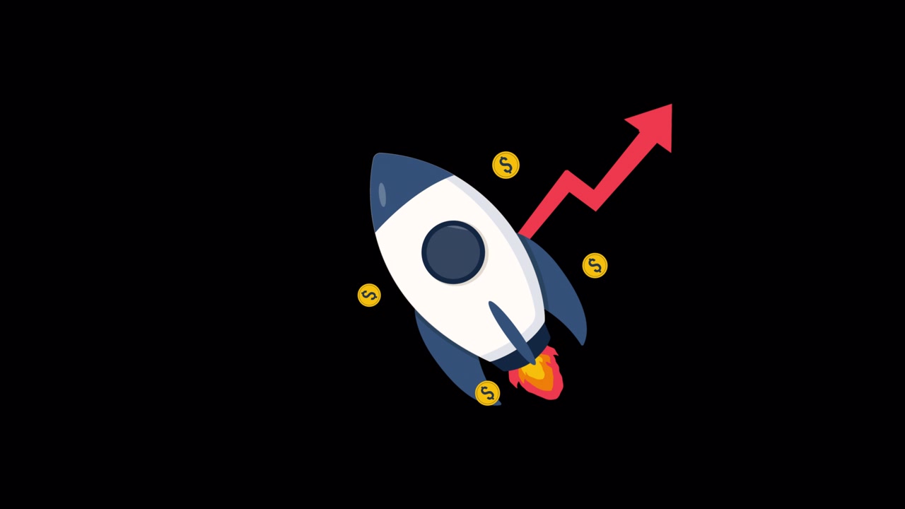 Geanimeerde raketlancering met stijgende financiële groeigrafiek