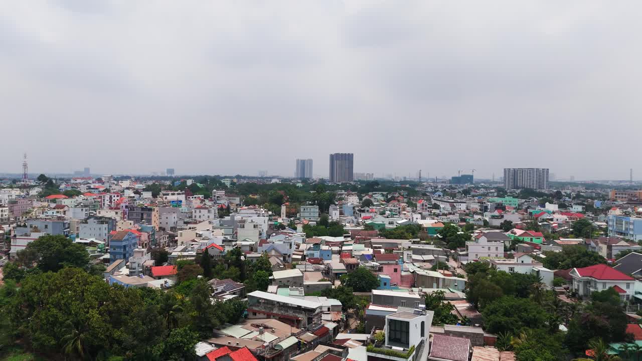 Aerial View Tilt up and Fly Forward of Thuan An.