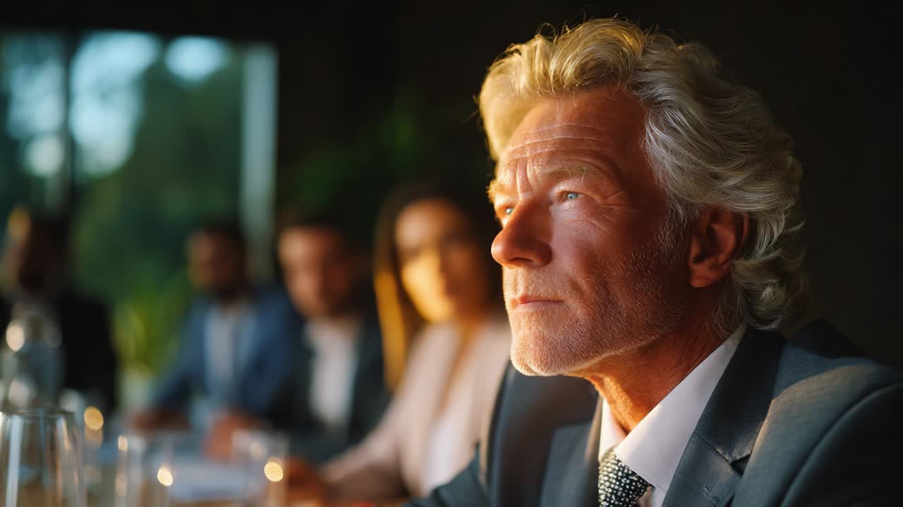 Business meeting with older man in focus