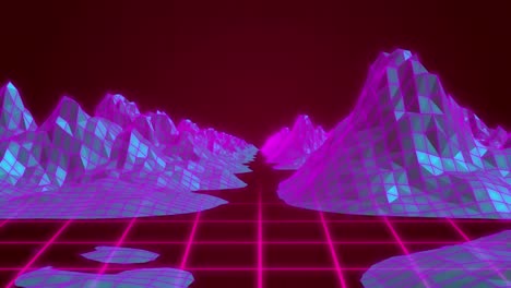 Animation-of-multi-coloured-flashes-over-digital-mountains