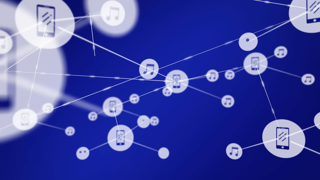 파란색 배경에 디지털 아이콘 네트워크의 애니메이션