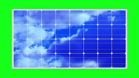 las nubes flotan en el cielo reflejándose en los paneles solares en chromakey