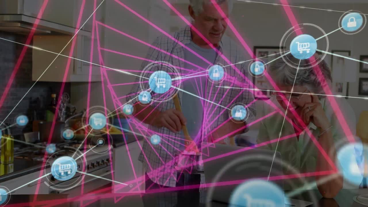 animación de la red de conexiones sobre la pareja caucásica senior