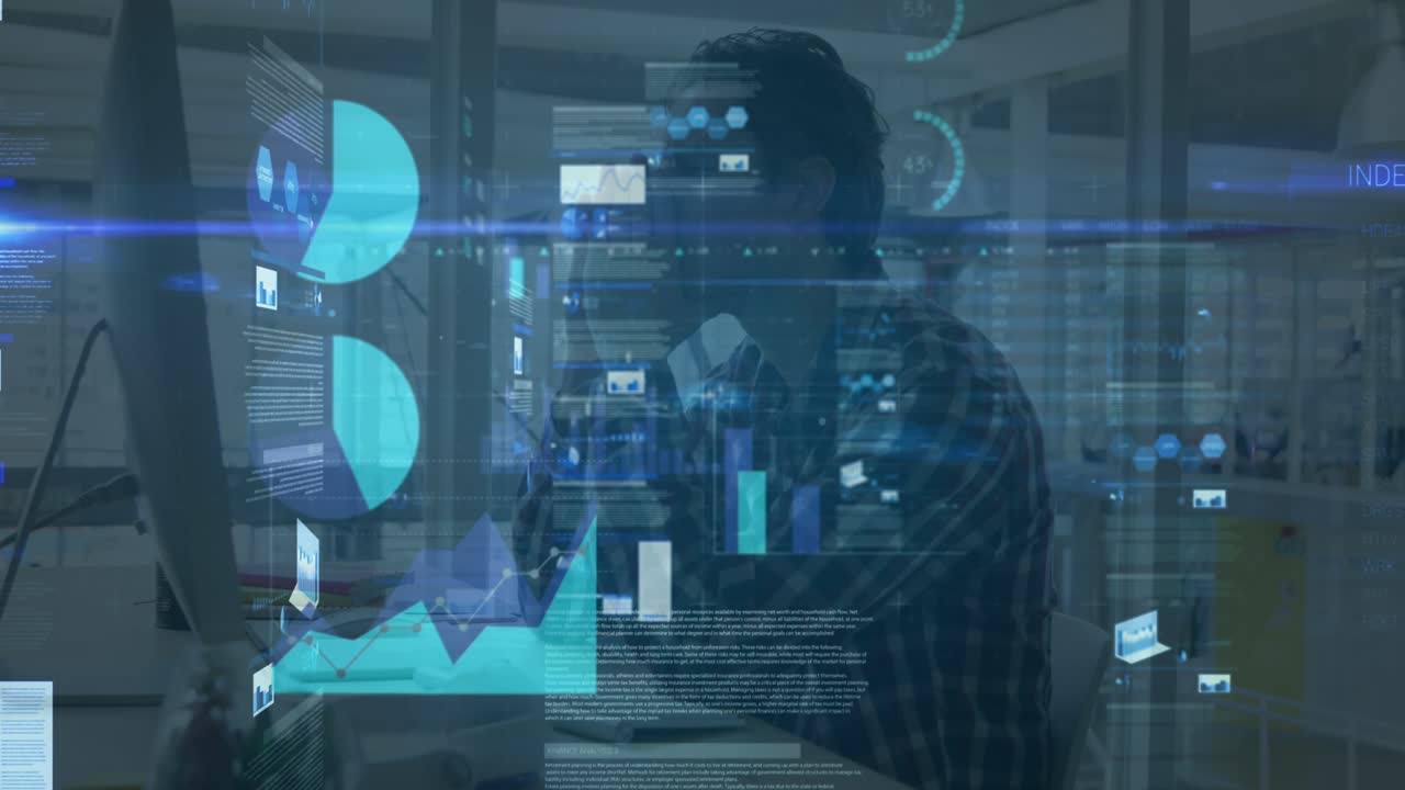 Animation of data processing over caucasian businessman