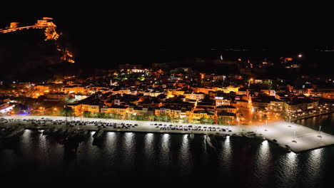 Drone-flight-over-the-Greek-town-of-Napfplio,-Greece