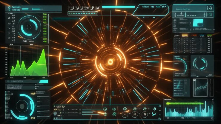 Futuristic Digital Interface with Dynamic Data Visualization