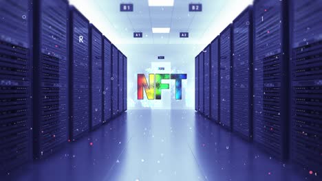 el colorido símbolo de arte de nft en el centro de datos futurista.