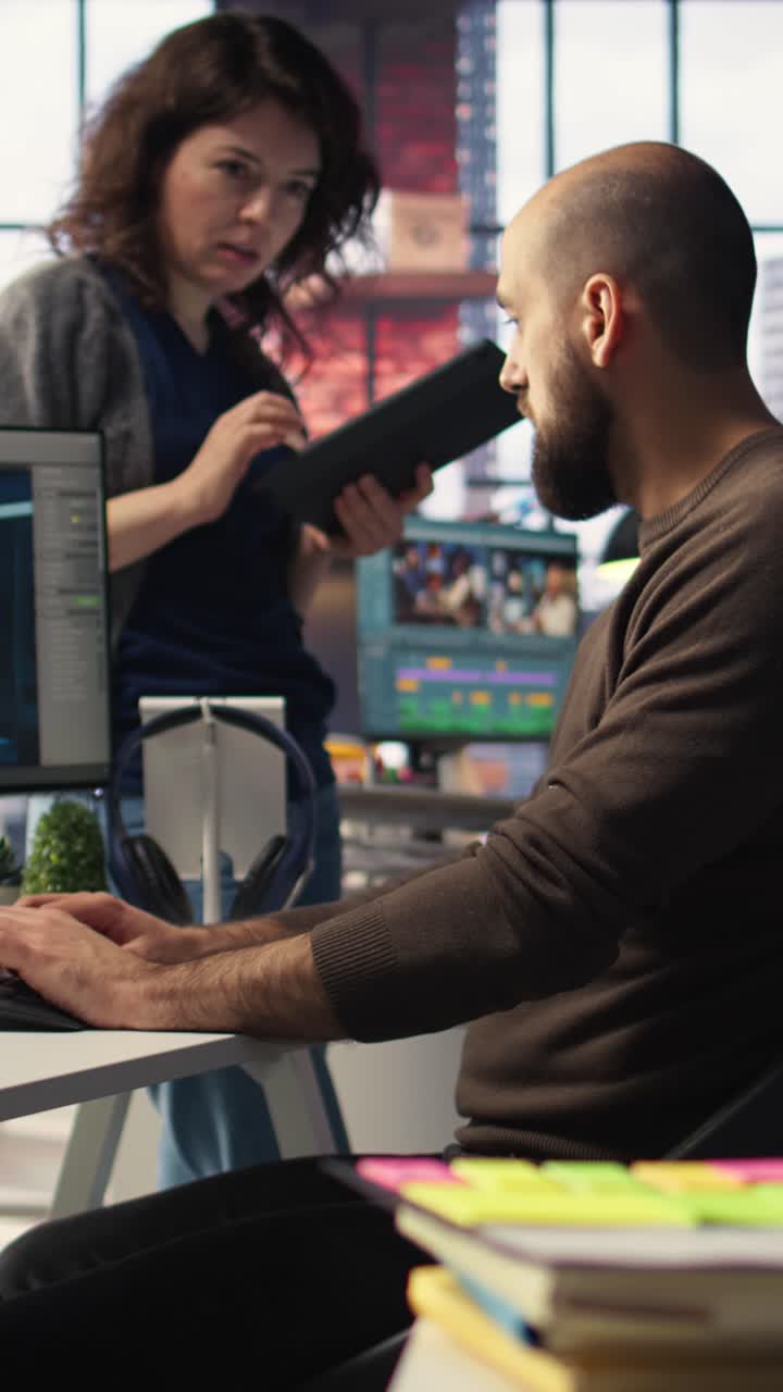Vertical Video Coworkers using AI chatbot interface to generate video game spaceship