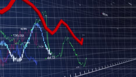 animación digital del procesamiento de datos financieros a través de la red de red contra un fondo azul
