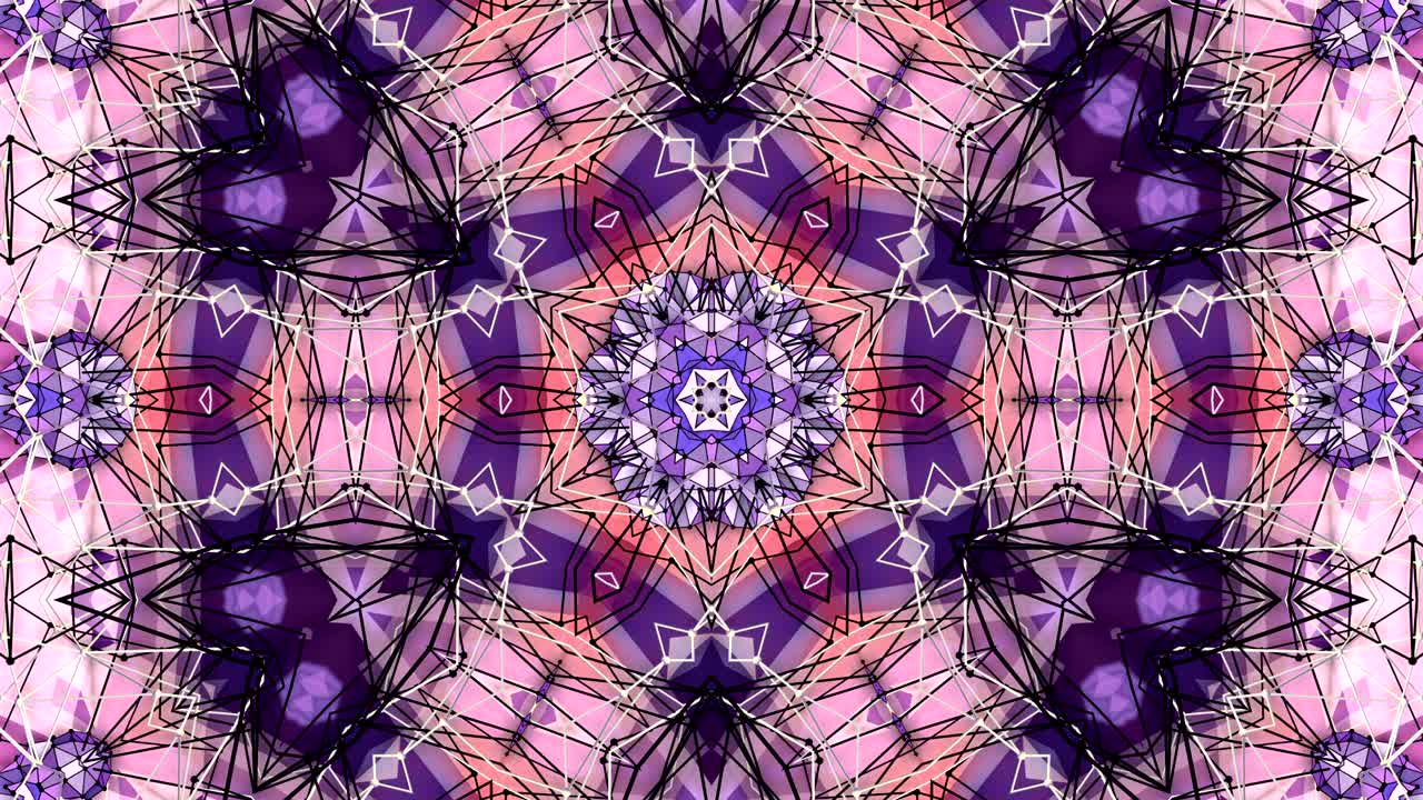 fondo abstracto poli geométrico bajo como un efecto de vidriera o caleidoscopio en movimiento en 4k. animación en bucle 3d, imágenes sin costuras en el popular estilo poli bajo. color violeta v3