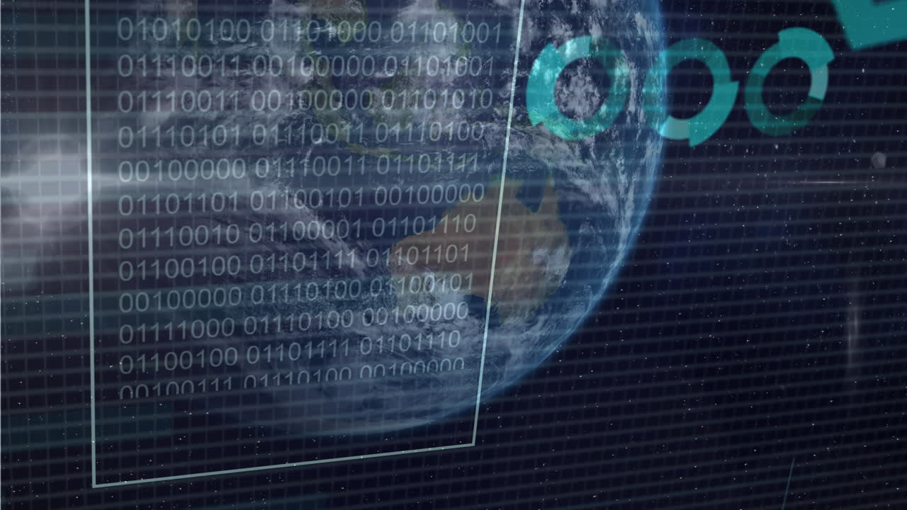 Animation of financial data processing over globe