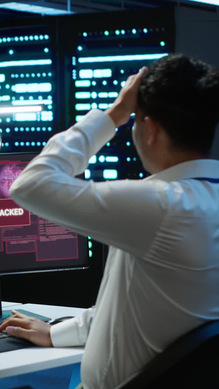 Man Reacting to System Hacked Message on Computer