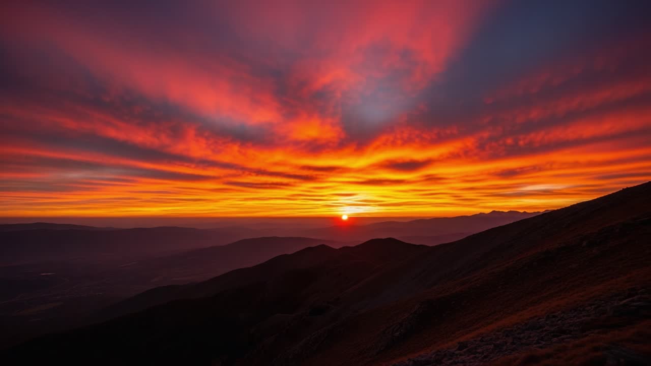 Fiery Sunset Over Mountain Peaks