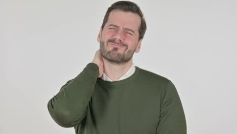 hombre con dolor de cuello, pantalla blanca