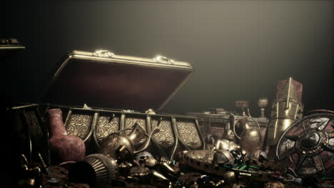 ancient treasure chest filled with gold and artifacts
