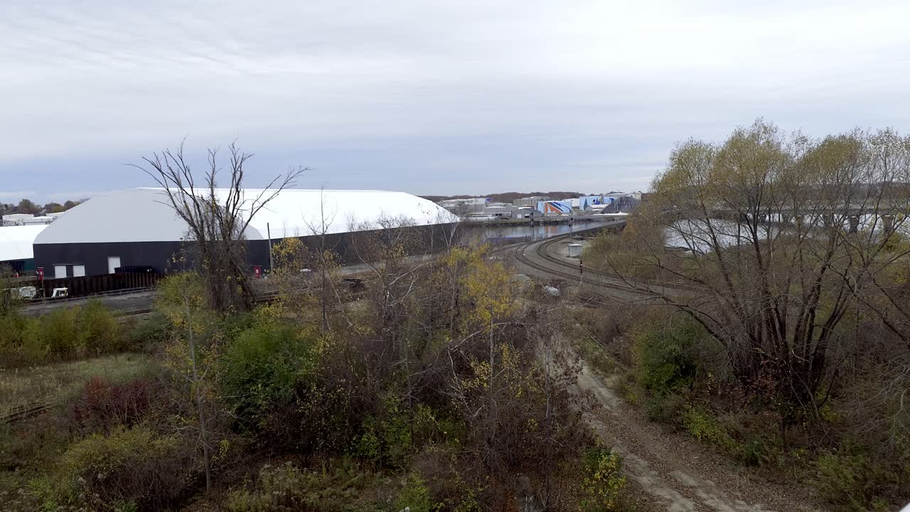 Industrial area with oil tanks an bridge Portland, Maine