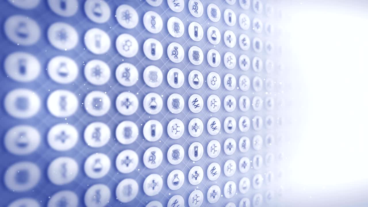 유전자 아이콘 세트, 생명공학 배경, cg 루프 애니메이션