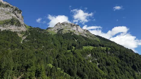 Majestic-Peaks,-Aerial-view-of-green-forest-and-Mountains