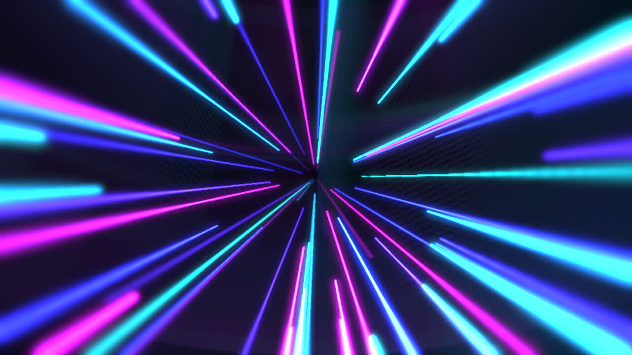 linee arcobaleno al neon in file sullo spazio buio