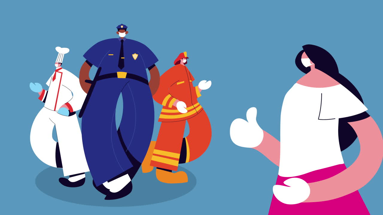 의료 마스크를 착용한 전문직 노동자 그룹