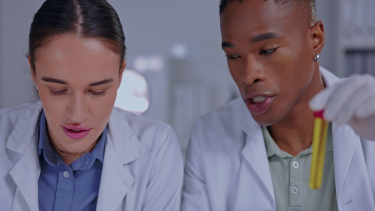 hombre negro, tubo de ensayo y laboratorio con charla