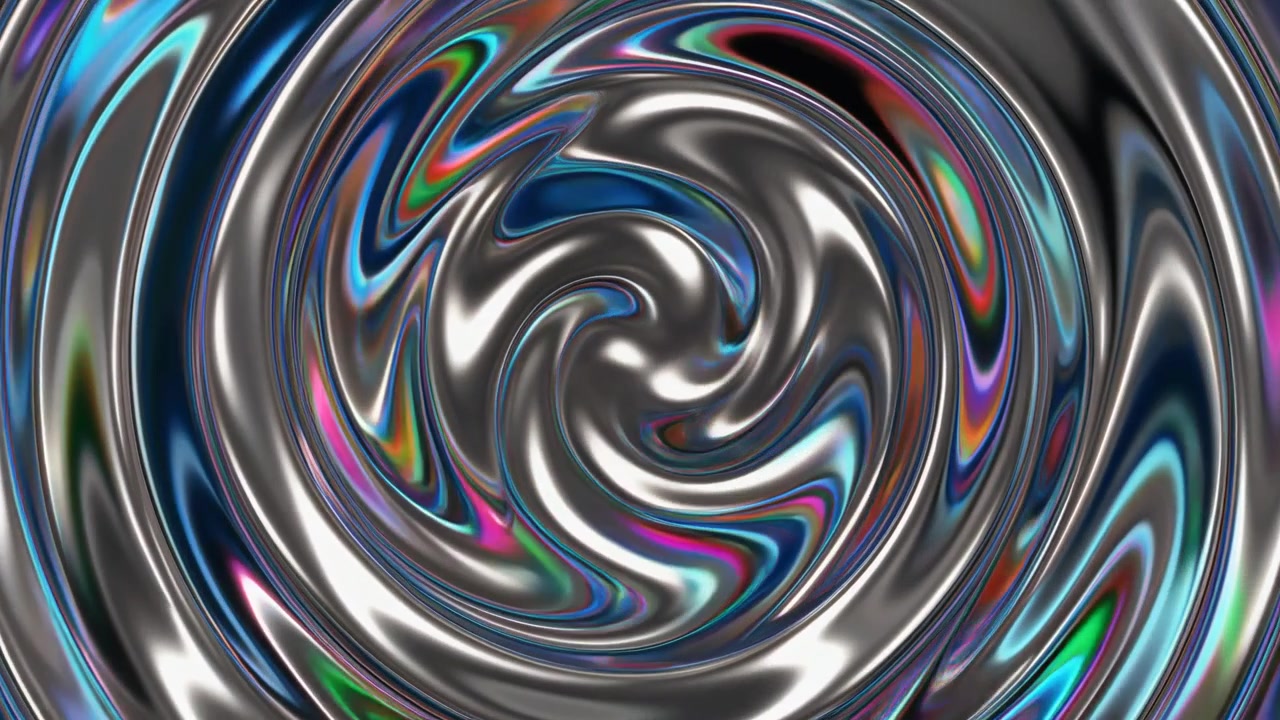Redemoinho Abstrato de Metal Líquido com Reflexos Iridescentes