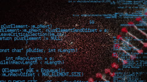 animation of data processing over 3d dna strand spinning