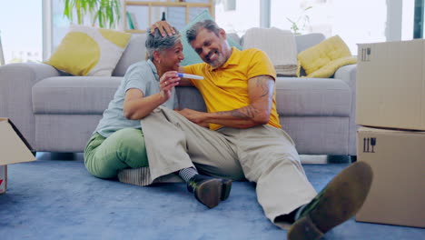 Pregnancy-test,-hug-and-happy-elderly-couple