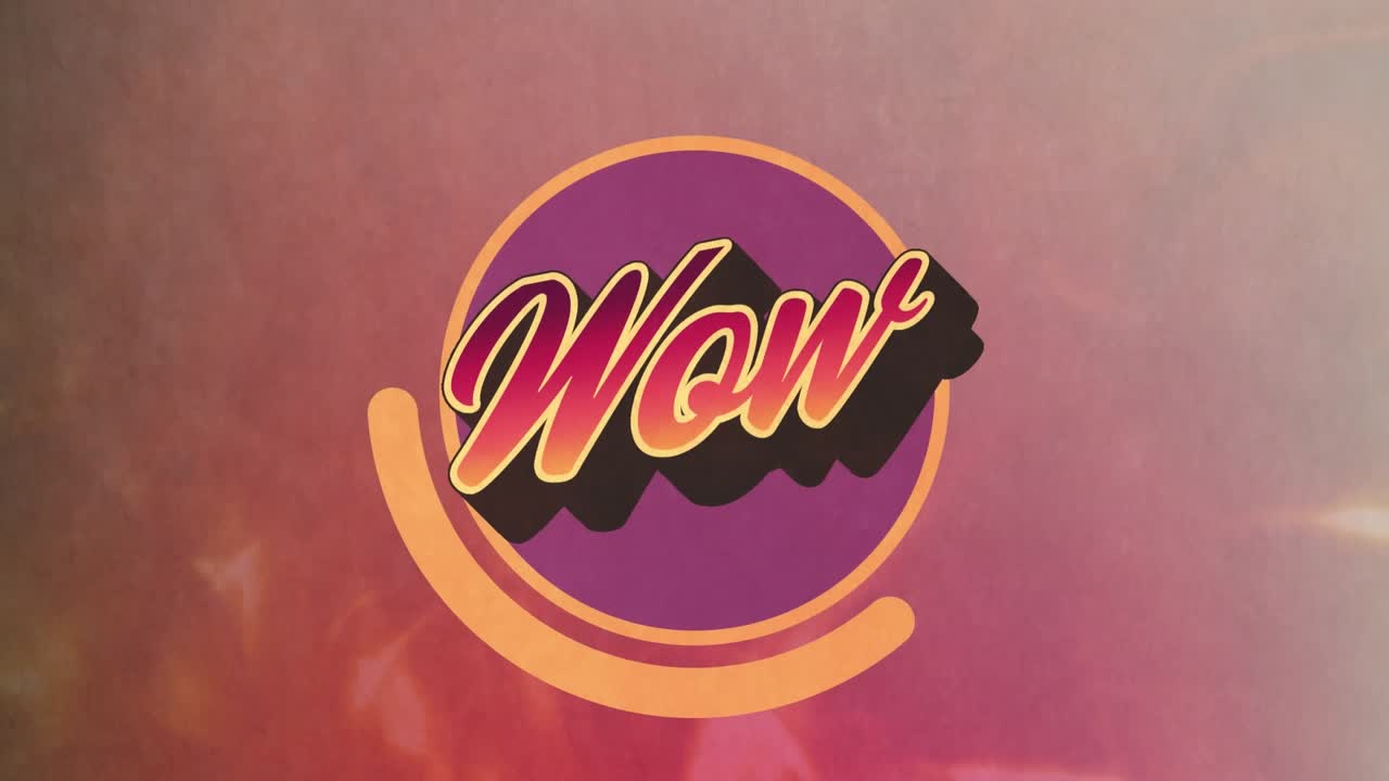 Animation of wow over red pastel background with lights