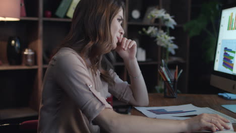 upset woman manager leaning back on chair