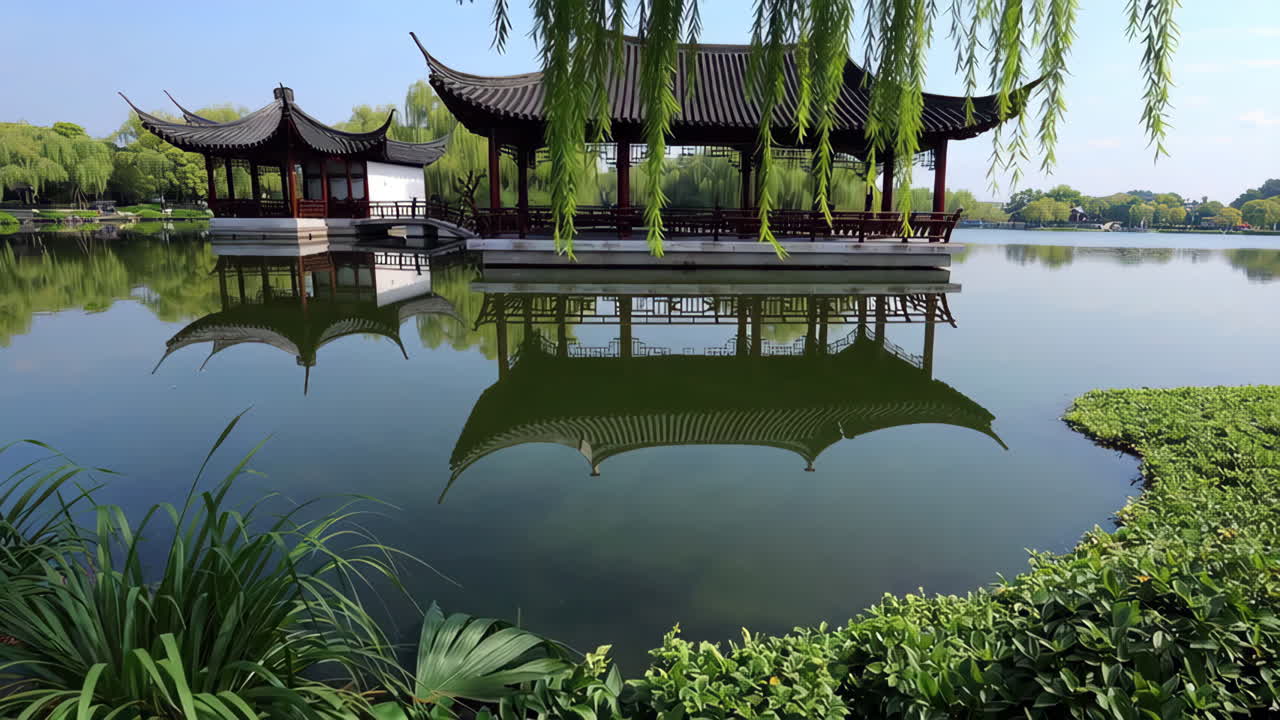 Serene Chinese Garden Pavilion on a Pond