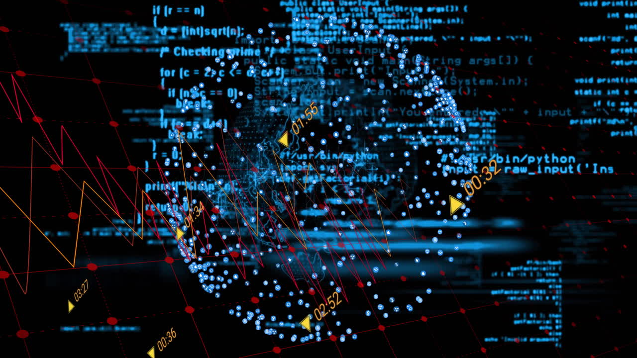 Animation of digital data processing over globe