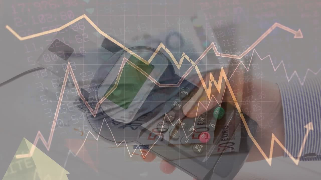 통계 및 금융 데이터 처리를 은행권과 결제 터미널을 통해 애니메이션