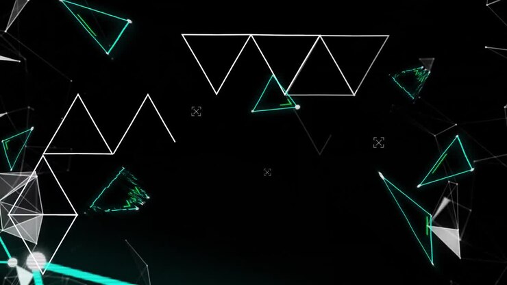 Geometrical shapes moving against black background