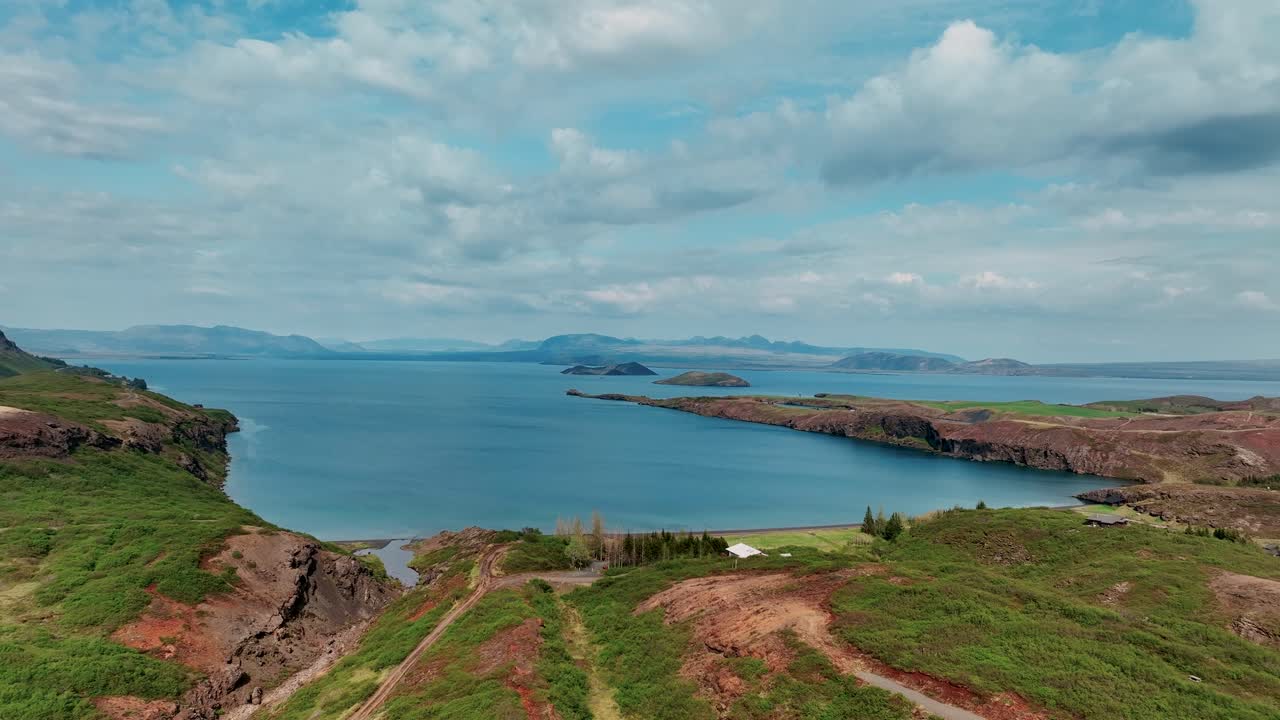 Scenic Landscape Of Thingvellir Lake In South Iceland - aerial shot