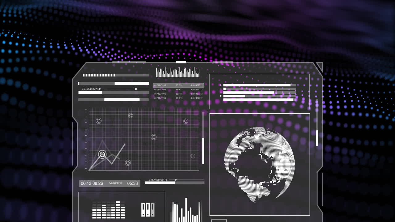 animación del procesamiento de datos y globo sobre puntos