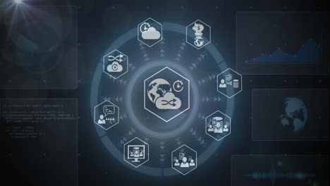 una interfaz futurista muestra varios iconos ambientales