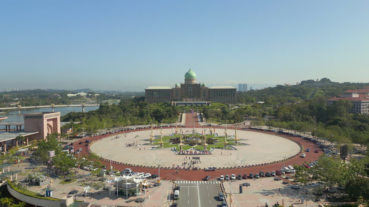 Kuala Lumpur Government House Putrajaya Malaysian Drone Track Forward Pan Up 4K 60FPS