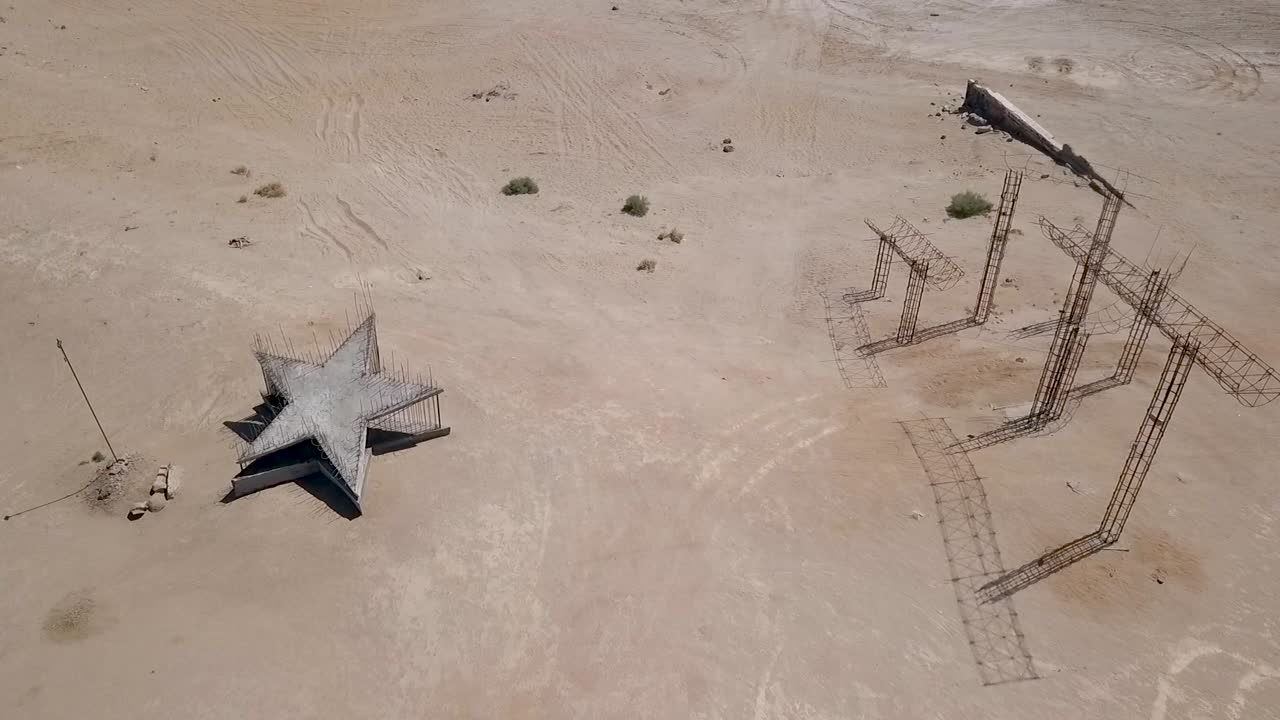 Drone flying over Bombay Beach California, Desert art