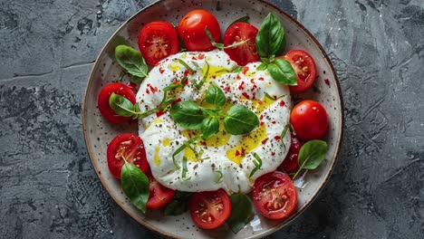 Burrata-Cheese-With-Fresh-Tomato-And-Basil-Garnish