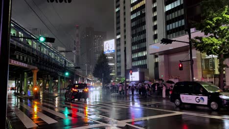 rainy night in tokyo: city street scene