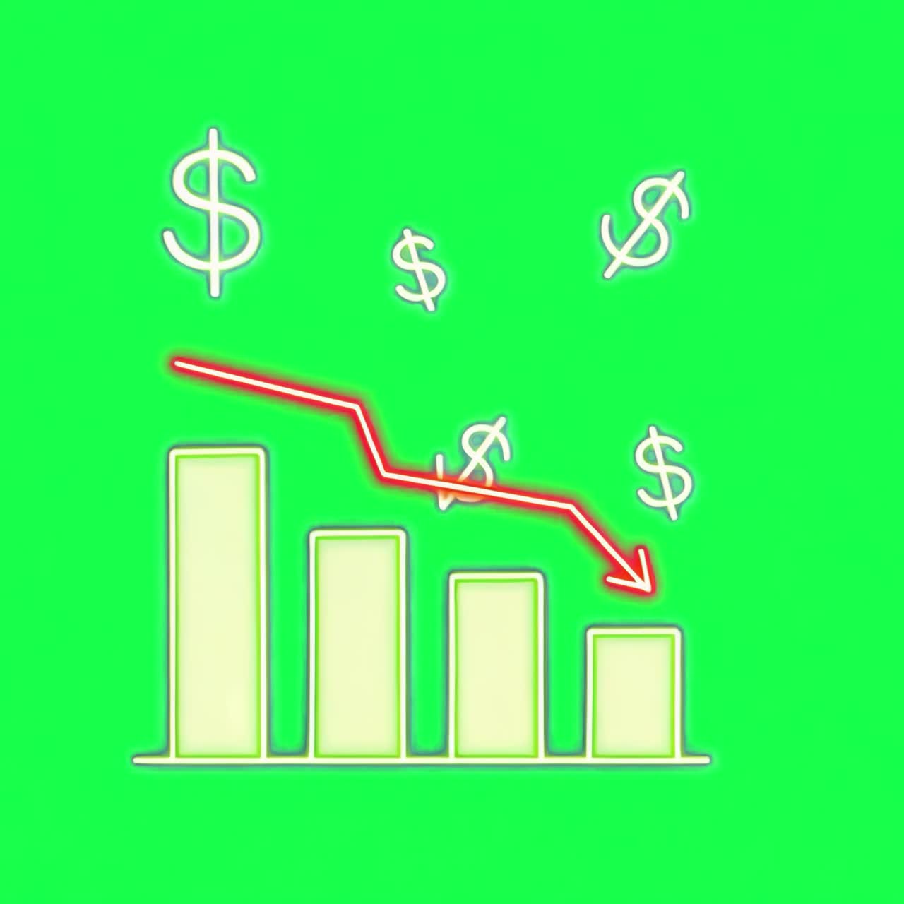 Video 4K con illustrazione di grafico a barre finanziario in calo trasparente, green screen