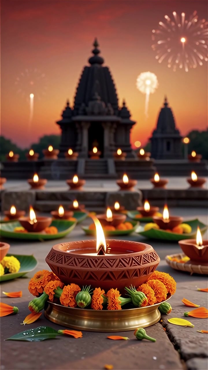 Diwali Festival Background with Lanterns and Traditional Diyas Decorations