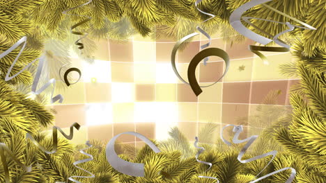 animation of gold and silver streamers with mirror ball background