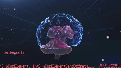 Animation-of-human-brain-and-data-processing-over-dark-background