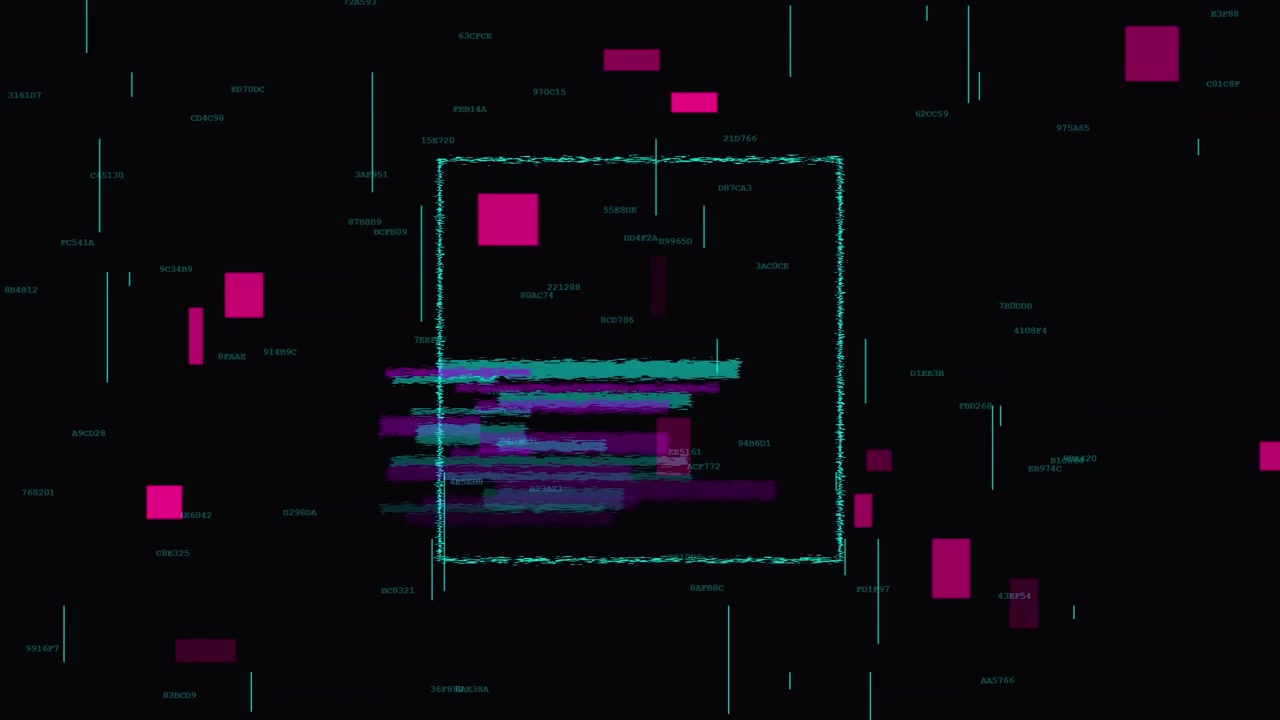 Digital Glitch Abstract Background with Floating Data Blocks