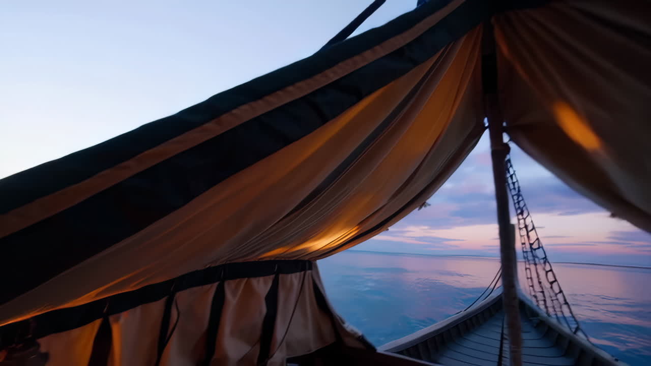 해가 지는 와이킹 선박 모험