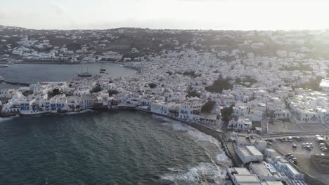 mykonos , greece drone flight over mykonos on a sunny day